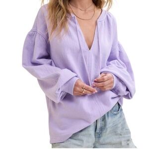 Aerie Easy Street Cotton Gauzy Oversized Sweatshirt Lavender XXS NWT Relaxed